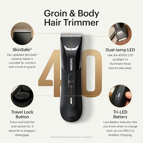 MANSCAPED® The Lawn Mower® 4.0 PRO - Groin & Body Hair Trimmer, Updated SkinSafe® Trimmer Blade, Waterproof Wet/Dry Groomer, USB-C & Wireless Charging Compatible, Men’s Ball Shaver with Travel Lock thumbnail 2