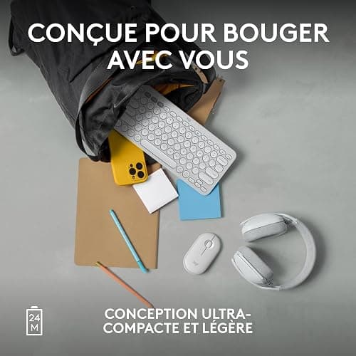 Logitech Pebble Mouse 2 M350s fine sans fil Bluetooth | Portable, légère, boutons personnalisables, clics discrets, Easy-Switch Windows/macOS/iPadOS/Android/ChromeOS - Blanc thumbnail 8