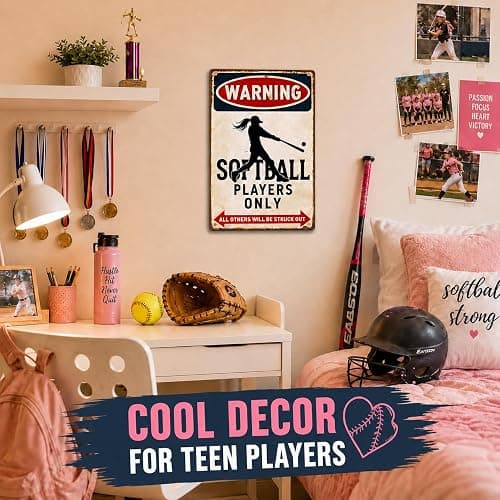 CrazySign Funny Softball Gifts for Girls, Players & Coaches - Warning Softball Players Only Vintage Metal Sign - Cool Sports Wall Art Decor for Bedroom, Locker Room, Team Gift, 8x12 Inch (26011) thumbnail 5
