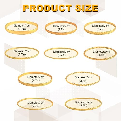 10 Pack Gold Bangles for Women,Stackable Bracelet Set,Stylish Boho Gold Bracelet Stack,Women Jewellery, Diameter: 2.6-2.7in/6.8-7cm thumbnail 2
