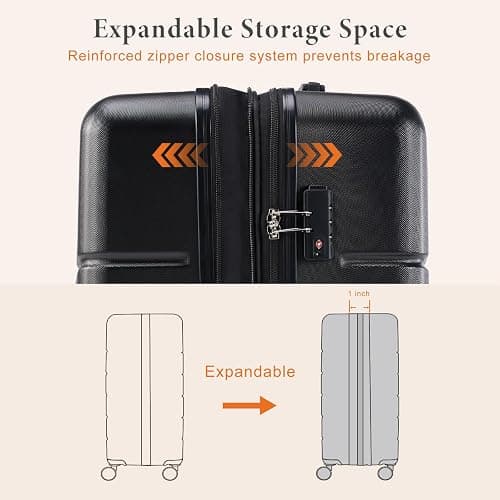 Sweetcrispy Carry on Luggage, Hard Shell ABS Suitcase with Double Spinner Wheels, Lightweight Expandable Rolling Suit Case with TSA Lock, 20 Inch Bronze Black thumbnail 7