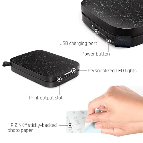 HP Sprocket Portable 2x3 Instant Photo Printer (Black Noir) Print Pictures on Zink Sticky-Backed Paper from Your iOS & Android Device. thumbnail 2