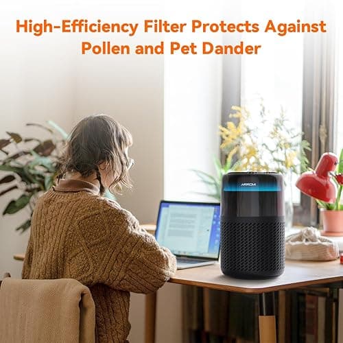 AIRROMI Air Purifier for Bedroom Home,HEPA Filter,Covers Upto 549 Ft²,Quiet 360°intake Air Cleaner with Fragrance ponge for Better Sleep,Night Light,Filters Smoke,Pet Dander,Allergies,Dust,A2005 Black - Black thumbnail 7