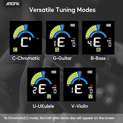 Aroma Guitar Tuner Clip On Rechargeable Chromatic Tuner for Guitar Bass Ukulele Violin Mandolin thumbnail 3