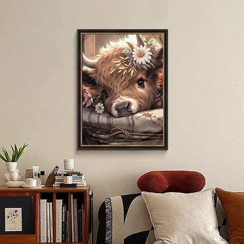 Cow Diamond Art Kits for Adults, Highland Cow Diamond Painting Kits for Adults Beginners, DIY 5D Diamond Painting with Round Gem Art Kits for Gift Home Wall Decor 12x16 Inch thumbnail 4