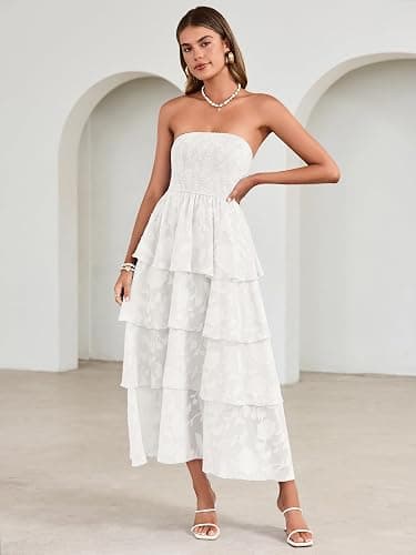 Simplee Womens Summer Strapless Maxi Dress 2026 Boho Floral Off Shoulder Wedding Guest Dresses Tiered Beach Long Sundress thumbnail 6