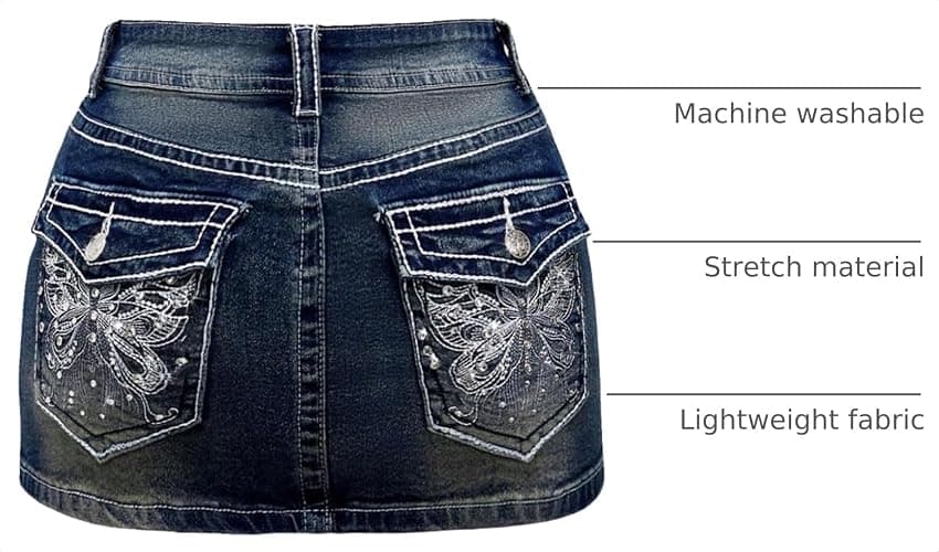 WDIRARA Women's Low Rise Butterfly Embroidery Bodycon Mini Denim Skirt Y2k Jean Skirt thumbnail 4