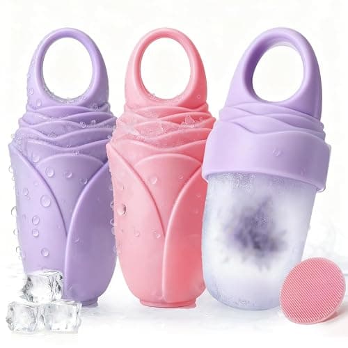 3 Pcs Facial Ice Roller Silicone Mold Reusable for Face Women and Eye Neck Cold Skin Care Tools Freezer De Puff Eye Bags Reduce Migraine Pain Pink 1 + Purple 2 - Image 1