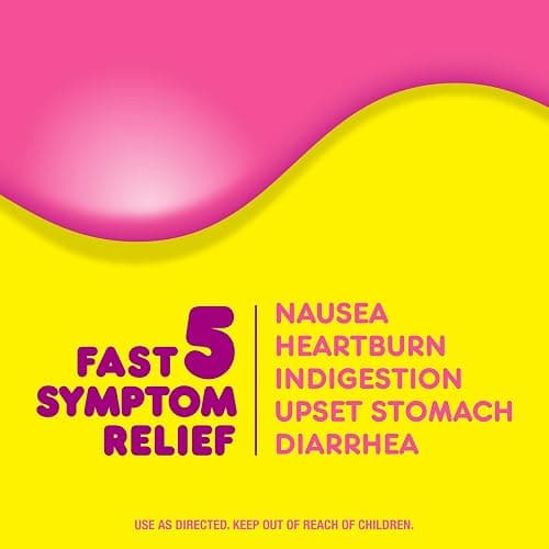 Pepto Bismol Berry Mint Chews, Upset Stomach Relief, Nausea Relief, Heartburn Relief, Indigestion Relief, Anti Diarrhea Medication for Adults - 5 Symptom Fast Relief, 48 Chewable Tablets thumbnail 2