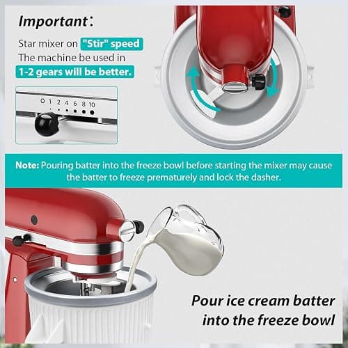 Ice Cream Maker Attachment for KitchenAid Stand Mixer, Ice Cream Bowl Compatible with 4.5Qt and Larger Stand Mixers, Ice Cream & Sorbet Gelato Maker Attachment, 2 Quart, White thumbnail 4