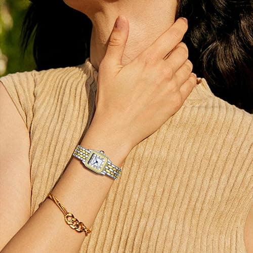 CHEETAH Gold Watches for Women with Small Vintage Bracelet, Rectangular Case Roman Dial thumbnail 7