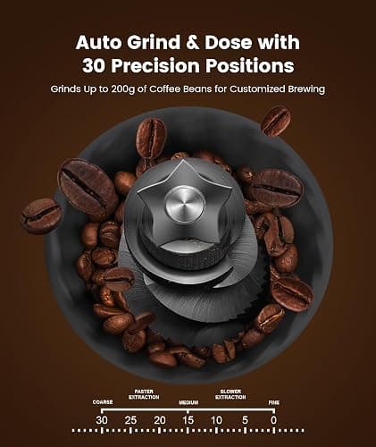 (2025 Upgrade)20 Bar Espresso Machine with Built-in Anti-Clog Coffee Grinder, Expresso Coffee Machines with Milk Steam Wand/Frother/Tamping Tools,Espresso Maker with Grinder for Lattes-Deep Black thumbnail 3