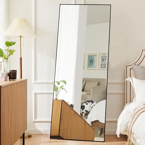 Sweetcrispy 65"x21" Full Length Body Floor Mirror Standing Hanging or Leaning Against Wall, Large Wall Mirror with Stand Aluminum Alloy Frame for Bedroom, Black thumbnail 3
