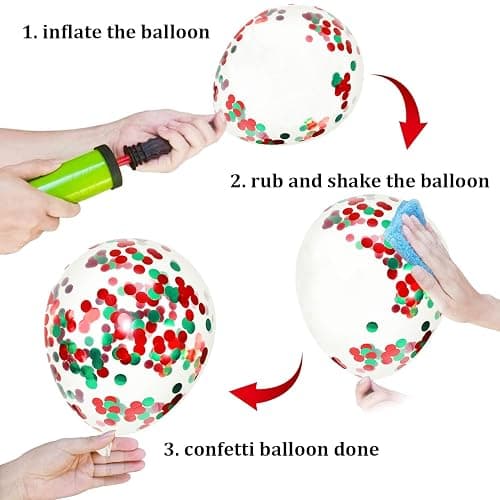 PheiLa 50 Pcs 12 Inch Red and Green Confetti Balloons Christmas Balloons with Ribbons Christmas Party Decorations for Xmas Color Themed Party New Year Baby Shower Birthday Party Supplies thumbnail 7