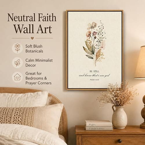Be Still and Know That I am God - Psalm 46:10 Framed Canvas Wall Art, Watercolor Wildflower Bible Verse Print, Christian Religious Wall Decor for Bedroom Living Room, 8x10 Inch Natural Wood Frame thumbnail 6
