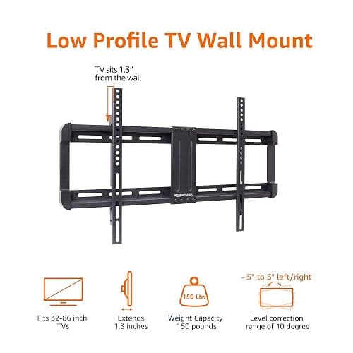 Amazon Basics Low Profile Easy Install TV Wall Mount with Horizontal Post Installation Leveling for 32-Inch to 86-Inch TVs, Black thumbnail 4