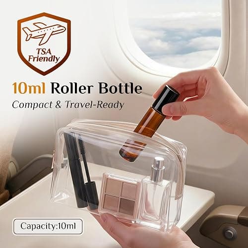 PrettyCare 12-Pack Roller Ball Applicator- Amber Glass Roller Bottles for Essential Oil with Stainless Steel Roller Ball - 10 ml Refillable Leak-proof Empty Roll on Bottles with Caps for Perfume thumbnail 4
