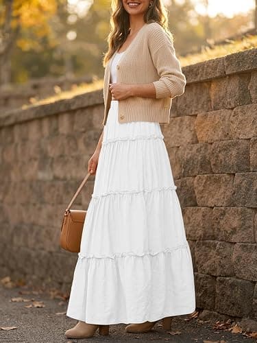 Trendy Queen Long Skirts for Women Boho Maxi Skirt Winter Swing Tiered A-Line Elastic High Waist Dress with Pockets Fashion thumbnail 3