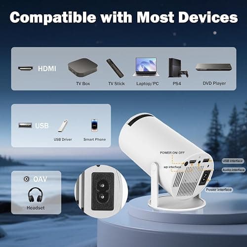 WellSonic Mini Projector Support 4K, 200 Ansi Outdoor & Home Movie Portable Projector with Wifi6 and 5.0 Bluetooth, Automatic Keystone Correction, 180°Rotatable, Compatible with HDMI USB PC Laptop thumbnail 7