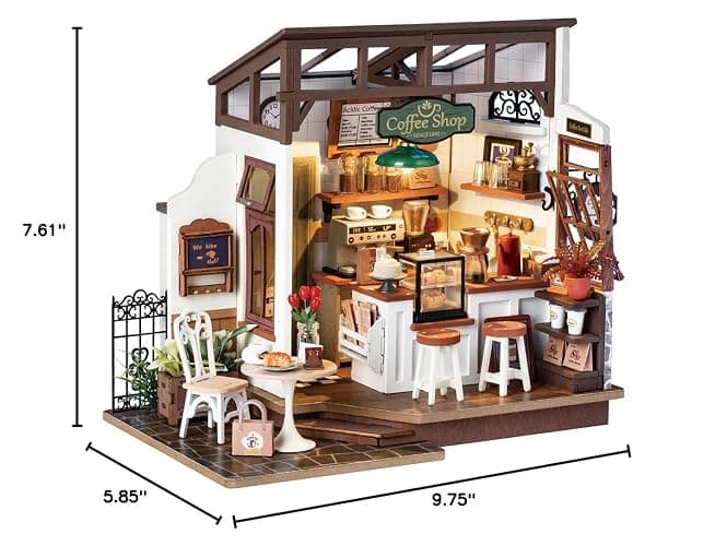 Rowood Coffee Miniature House Kit, DIY Miniature Dollhouse Kits Gifts for Adults to Build, Mayberry Street Miniatures, Wooden Adults Crafts, Mini Model Kits with LED, Birthday for Adult(NO.17 Cafe) thumbnail 2
