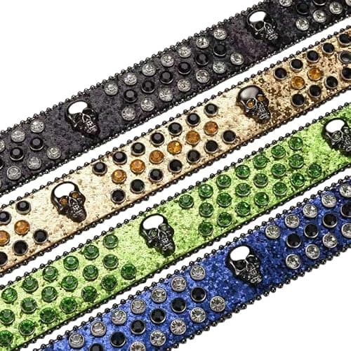 DINGYANGER Men Women Rhinestone Skull Studded Belts,Punk Skull Belt Bling Stylish Studded Leather Belt-1 5/9" thumbnail 6