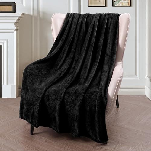 Exclusivo Mezcla Fleece Throw Blanket for Couch, Sofa, 300GSM Super Soft and Warm Blankets, Black Throw All Season Use, Cozy, Plush, Lightweight, 50x60 Inches - Throw (50"x60") - Black thumbnail 4