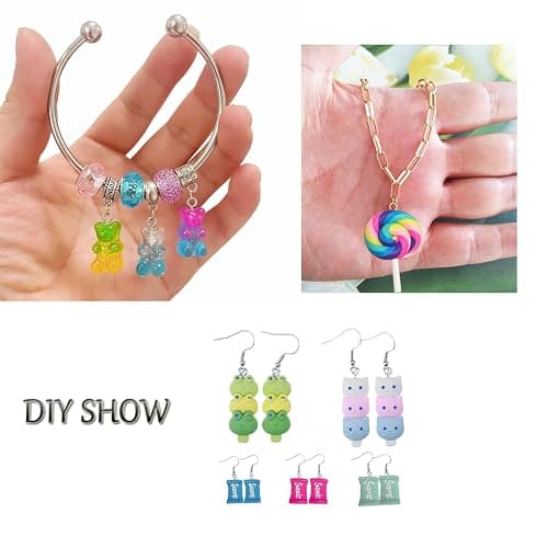 Bulk Assorted Candy Pendant,Grandient 3D Gummy bear Charms for Jewelry Necklace Earrings Bracelet Art Craft Project Making (70pcs with hole) thumbnail 6