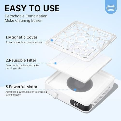 CHRISTINE SHELLY Nail Dust Collector, Powerful Vacuum Fan Vent Dust Collector Extractor Dust Suction Machine for Acrylic Nails Polishing, Nail Salon&Home, White thumbnail 3