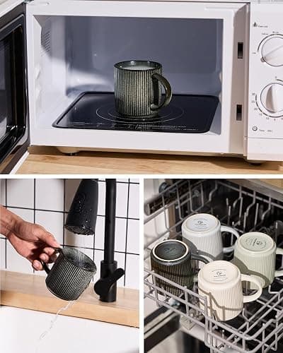famiware Coffee Mug Set for 6, Star 12 oz Catering Mugs Cup Set with Handle for Coffee, Tea, Cocoa, Milk - Ceramic Stoneware Drinkware Set, Deep Forest thumbnail 4