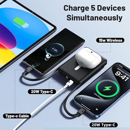 Azmuth Power Bank, für Magsafe Powerbank iPhone 10000mAh, Magnetische Power Bank Wireless Schnellladen mit LED Display Tragbares Ladegerät Akkuspack für iPhone 17/16/15/14/13/12/Pro/Pro Max thumbnail 4