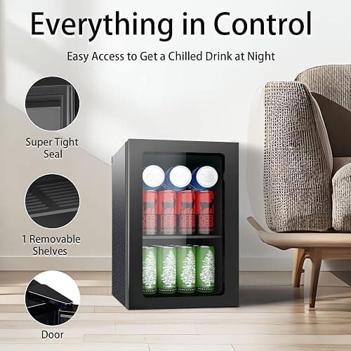Stopsad 0.9 Cu.Ft Mini Fridge for 24 Cans, Beverage Refrigerator with Clear View Door and Adjustable Shelves, Small Drink Fridge for Soda, Beer, or Wine, Compact Cooler for Bedroom, Office, or Bar thumbnail 4