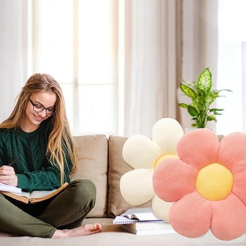 CANGHI Flower Pillow - 3 Pcs Flower Shaped Throw Pillow 15.7'' Cute Daisy Flower Pillow Flower Seating Cushions for Adults Kids Home Bedroom Sofa Chair Couch Decor (White/Lightpink/Pink, 15.74 in) thumbnail 2