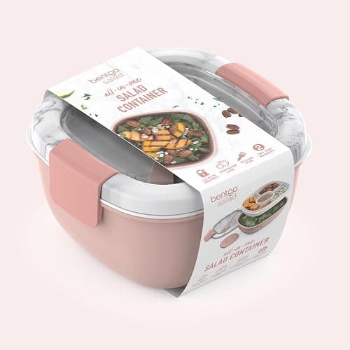 Bentgo Salad Container - 54 oz Bowl with 4-Compartment Toppings Tray, Dressing Container, Reusable Fork, BPA-Free Lunch Box for Meal Prep & Food Storage; Removable Bento Tray (Blush Marble) thumbnail 8