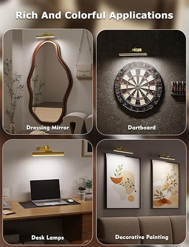 13" Aluminum Wireless Picture Lights for Wall, 5000mAh Rechargeable Battery Operated Wall Art Lighting, Dimmable 3-Color Gallery Painting Light for Pictures On Wall, with Remote/Timer [Gold, 2Pack] thumbnail 8