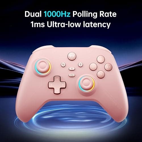 Machenike G3V2 Bluetooth Controller for Pc/Switch/Ios/Android, Hall Effect Joysticks, RGB Lighting Gaming Controller,2 Programmable Buttons,1000mah Battery With Charging Station, Pink thumbnail 3