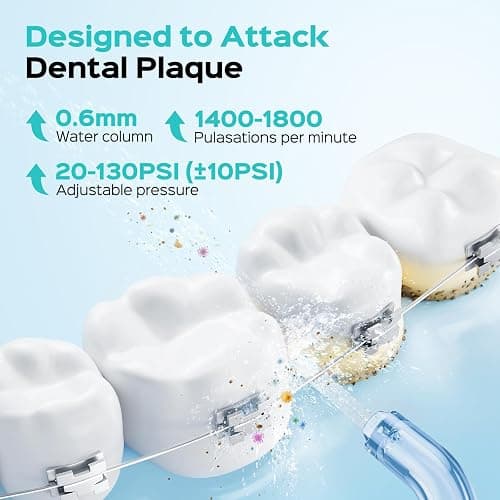 COSLUS C51 Portable Water Flosser for Teeth: 3 Modes & 6 Pressure Settings with Jet Mode Water Dental Pick for Orthodontic, Braces, Sensitive Gums, Compact for Travel, 300ML for Multiple Users, White thumbnail 3