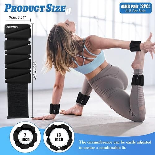BECOJADDE Ankle Weights Set of 2 (1 lb/2 lb/3 lb Each) Adjustable Wrist Weights for Women Men Wearable Arm Leg Weight for Pilates, Running, Walking, Workout, Yoga thumbnail 7