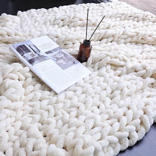 Maetoow Chenille Chunky Knit Throw Blanket,Handmade Home Decor,40×50,Cream | Handmade Warm & Cozy Blanket Couch, Home Decor, Soft Breathable Fleece Banket, Christmas Thick and Giant Yarn Throws thumbnail 9
