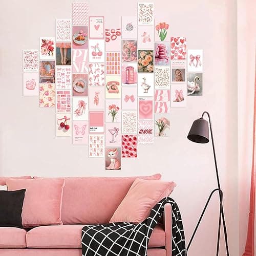 Uniro Coquette Room Decor Aesthetic, 50Pcs Pink Coquette Wall Decor, Coquette Posters Aesthetic Room Decor, Pink Room Decor 4"x6" Coquette Wall Collage Kit for Teen Girls Dorm Bedroom Decor, Cute Coquette Posters Picture Trendy Pink Wall Art Prints thumbnail 7