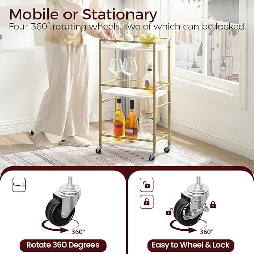 MAHANCRIS Bar Cart for The Home, 3-Tier Drink Cart on Wheels, Home Bar Serving Cart, Mini Bar Cart for Small Space, Rolling Kitchen Carts for Bar, Kitchen, Dining Room, Gold RCJW4001 thumbnail 4