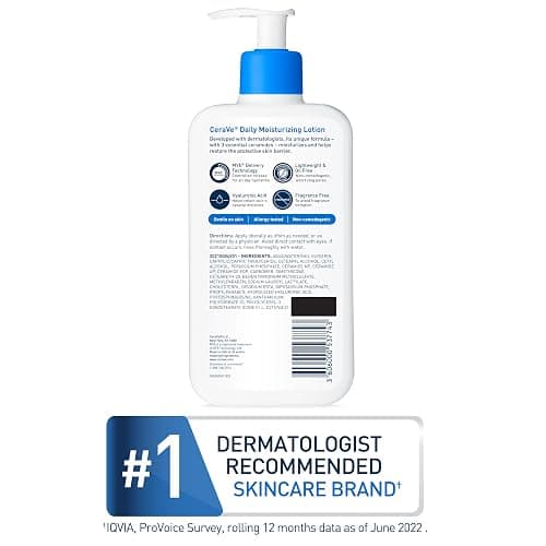 CeraVe Daily Moisturizing Lotion for Dry Skin, Body Lotion & Face Moisturizer with Hyaluronic Acid and Ceramides, Daily Moisturizer, Fragrance Free, Oil-Free, 12 Ounce thumbnail 7