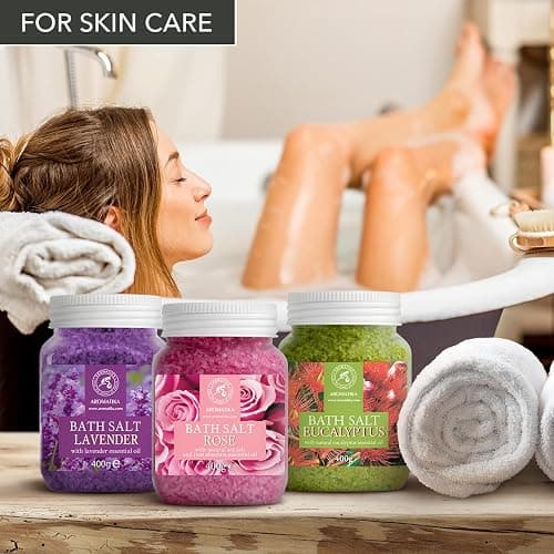 Bath Salts Set 3x400g - Lavender - Rose - Eucalyptus - 100% Natural Essential Oil - Good for Good Sleep - Bathing - Body Care - Wellness - Beauty - Relaxation - Spa thumbnail 5