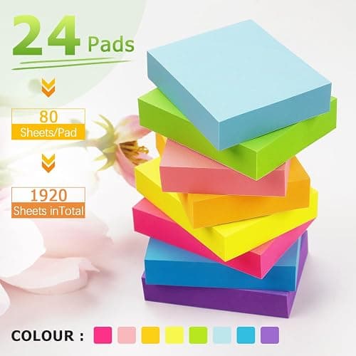 24 Pads Sticky Notes 1.5x2 inch Bright Colors Self-Stick Pads Total 1920 Sheets thumbnail 4