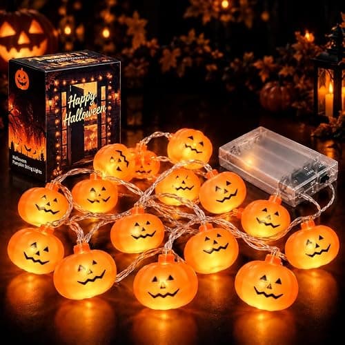 Besitek Halloween Pumpkin String Lights, 20 LED,10FT, Battery Operated | Festive pumpkin string lights create a fun Halloween atmosphere for indoor and outdoor seasonal decorating. - Image 1