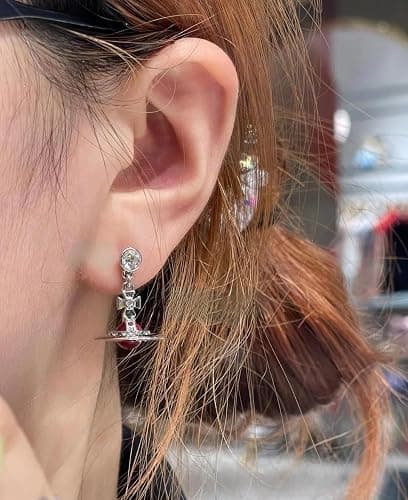 Colorful Saturn Earrings for Women - Punk Shining Crystal Quartz Earrings of Saturn for Women Saturn Earrings (Silver White) thumbnail 5