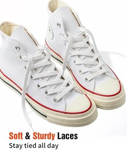 Handshop 2 Pairs Flat Athletic Shoelaces 5/16" in 40"-63" Wide Sneaker Replacement Shoe Laces - 47'' inches (120 cm) - 2 X White thumbnail 3