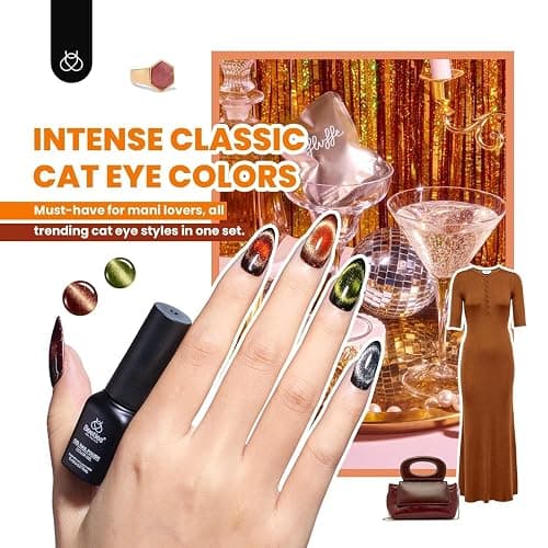 Beetles Cat Eye Gel Nail Polish Set, 20 Colors Fall Cat Eye Glitter Gel | Magnetic Red Green Blue Brown Black Base Coat Matte Glossy Top Coat Soak Off UV Galaxy Gemlight Manicure Salon Gift for Women thumbnail 4