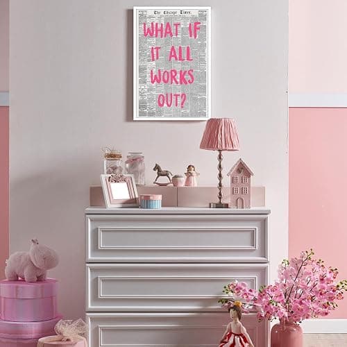 Liyark Retro Trendy Newspaper Canvas Wall Art - 'What If All Works Out' Positive Affirmation Quote - Pink Font - Minimalist Home Decor - 12x16in Unframed - Black 01 Unframed - 12L" x 16W" thumbnail 7