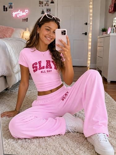 Afsmlys Tween Girls Clothes T-Shirt Top + Pants 2pcs Outfit Set Teen Girl Spring Summer Clothing, Size 7-16 Years thumbnail 3