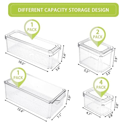 Moretoes 8 Pack Fridge Organizer Bins, Stackable Fridge Organizers with Lids, BPA-Free Clear Storage Bins for Fridge, Freezer, Kitchen, Cabinet, Pantry thumbnail 3